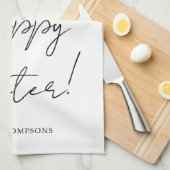 Linge De Cuisine Stylé noir Joyeuses Pâques avec silhouette de lapi (Quart Plié)