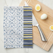 Linge De Cuisine Style Rustique : Rayures Douces avec Accents Flora (Quart Plié)