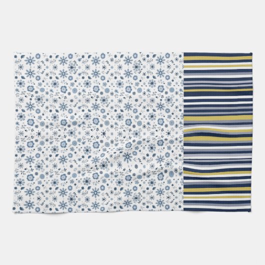 Linge De Cuisine Style Rustique : Rayures Douces avec Accents Flora (Horizontal)