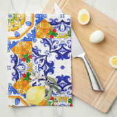 Linge De Cuisine style sicilien, citrons, majolica (Quart Plié)