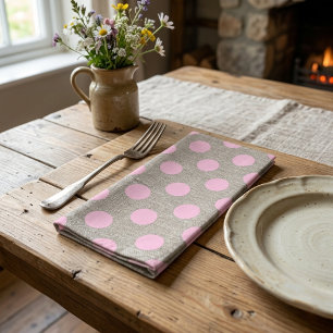 Linge De Cuisine Style Vintage Points Roses sur Toile de Jute