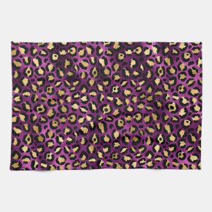 Linge De Cuisine Stylish Black Purple and Gold Foil Leopard Spots