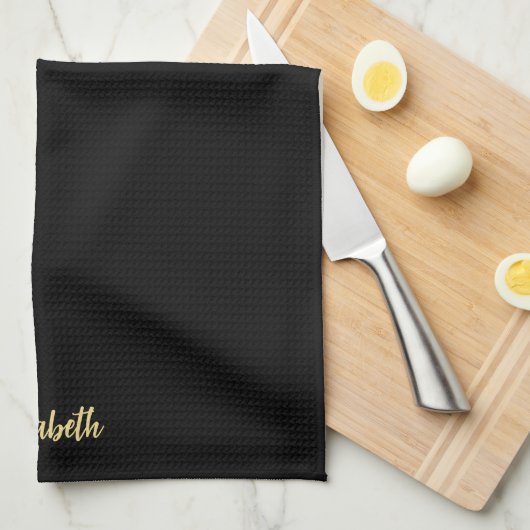 Linge De Cuisine Stylish Calligraphy Script Black & Gold Name (Quart Plié)