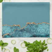 Linge De Cuisine Stylish Marine Bleu Or Agate Géode Chic (Plié)