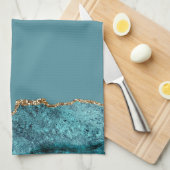 Linge De Cuisine Stylish Marine Bleu Or Agate Géode Chic (Quart Plié)