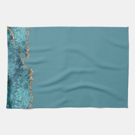 Linge De Cuisine Stylish Marine Bleu Or Agate Géode Chic (Horizontal)