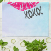 Linge De Cuisine Stylish Rose Kissy Lips avec xoxo! Aquarelle bleue (Plié)