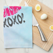 Linge De Cuisine Stylish Rose Kissy Lips avec xoxo! Aquarelle bleue (Quart Plié)