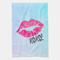Stylish Rose Kissy Lips avec xoxo! Aquarelle bleue