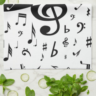 Linge De Cuisine Stylish Treble Clef Wave Black and White