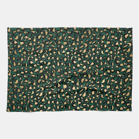 Linge De Cuisine Stylish Zones Leopard Vert foncé et Gold Foil (Horizontal)