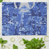 Linge De Cuisine Stylo Star Retro Camouflage bleu marine (Plié)