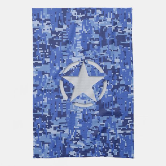 Linge De Cuisine Stylo Star Retro Camouflage bleu marine (Vertical)