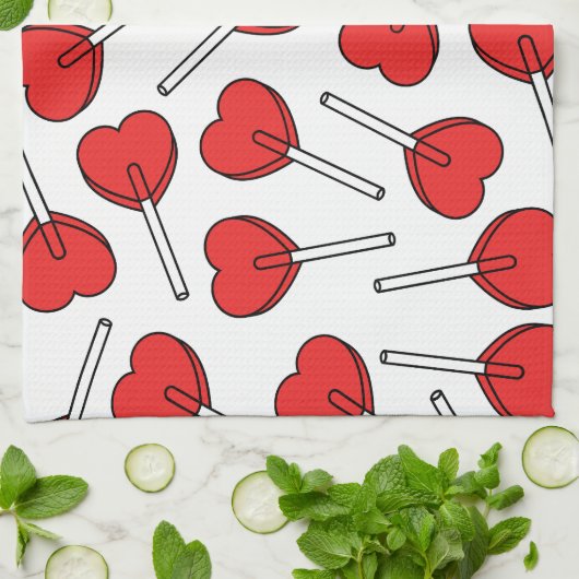 Linge De Cuisine Sucettes rouges, sucettes en forme de cœur, motif (Plié)