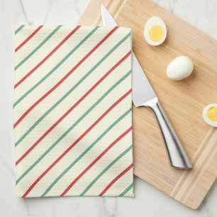 Linge De Cuisine Sucre de canne de Noël rétro rayures rouge vert