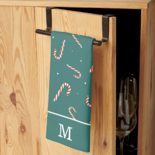 Linge De Cuisine Sucre de canne vert turquoise Motif de Noël Monogr