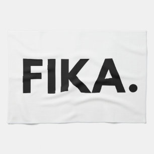 Linge De Cuisine Suédois Fika Bold Noir et blanc Sans Serif
