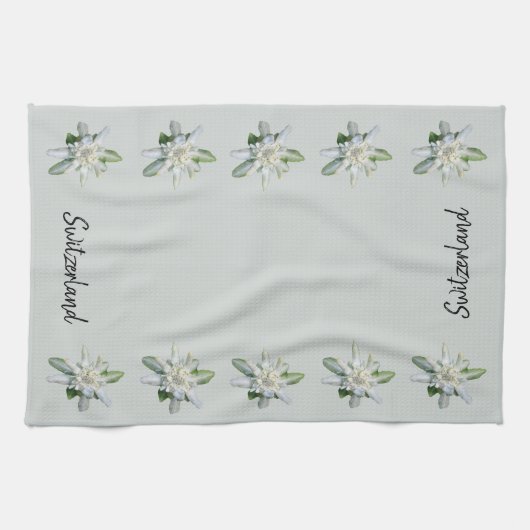 Linge De Cuisine Suisse Edelweiss fleurs Suisse script (Horizontal)