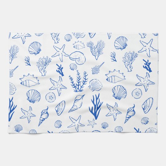 Linge De Cuisine Summer Seashells Frame Beach Wedding Blue (Horizontal)