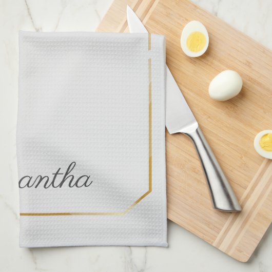 Linge De Cuisine Sunflower Eucalyptus Feuille Script Monogramme (Quart Plié)