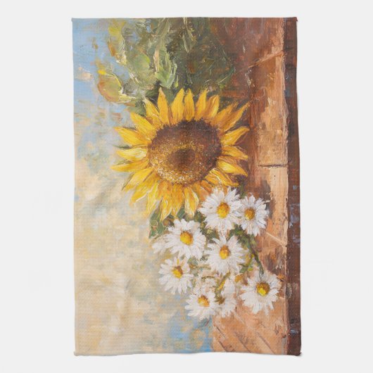Linge De Cuisine Sunflowers and Daisies on Rustic Table (Vertical)