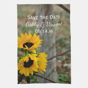 Linge De Cuisine Sunflowers et Wagon Wheel Wedding Enregistrer la d