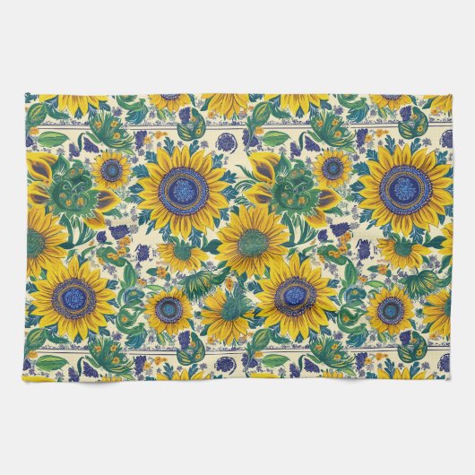 Linge De Cuisine Sunflowers. Ukrainian folk art pattern. (Horizontal)