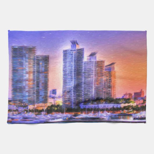 Linge De Cuisine Sunrise de Miami Skyline (Horizontal)