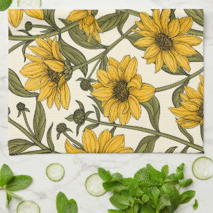 Linge De Cuisine Sunroot, tournesol sauvage sur blanc