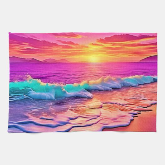 Linge De Cuisine Sunset Beach Waves Design (Horizontal)