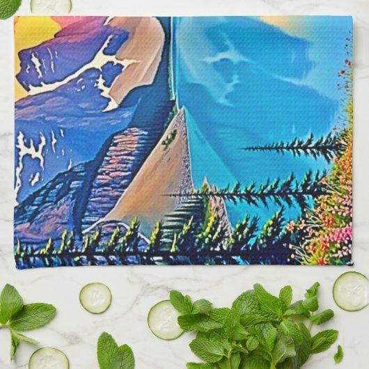 Linge De Cuisine Sunset Mountain Lake Majesty Art (Plié)