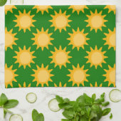 Linge De Cuisine Sunshine Sun Pattern Design On Green  (Plié)