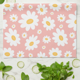 Linge De Cuisine Super Blush Boho Daisy Floral Garden Motif