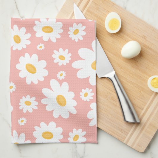 Linge De Cuisine Super Blush Boho Daisy Floral Garden Motif (Quart Plié)