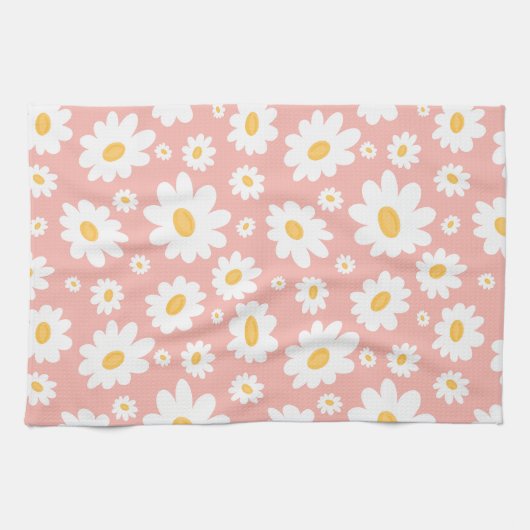 Linge De Cuisine Super Blush Boho Daisy Floral Garden Motif (Horizontal)