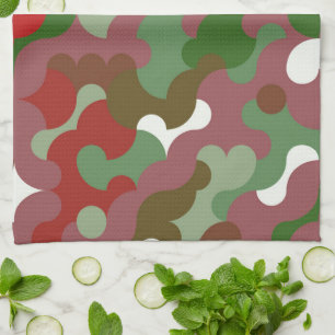 Linge De Cuisine Super Funky Retro Boho Rouge et Vert Noël