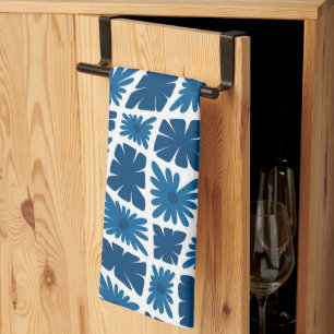 Linge De Cuisine Super Wavy Trippy 60s Flower Checks Blues