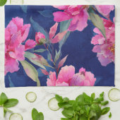 Linge De Cuisine Superbe floraison rose monogrammée (Plié)