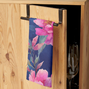 Linge De Cuisine Superbe floraison rose monogrammée