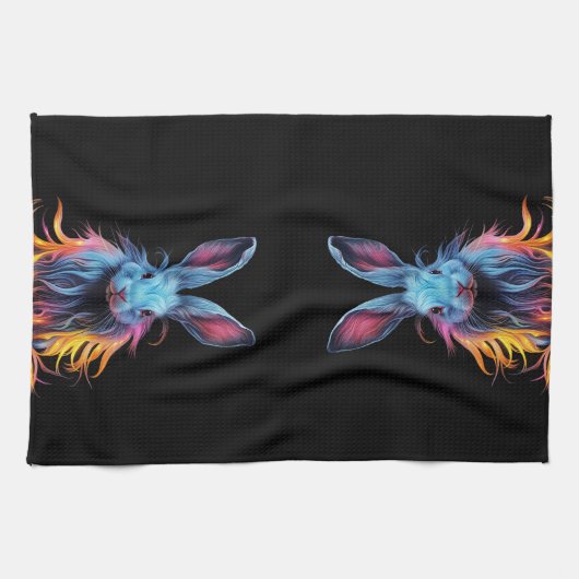 Linge De Cuisine Superbe Lapin Bleu en feu (Horizontal)