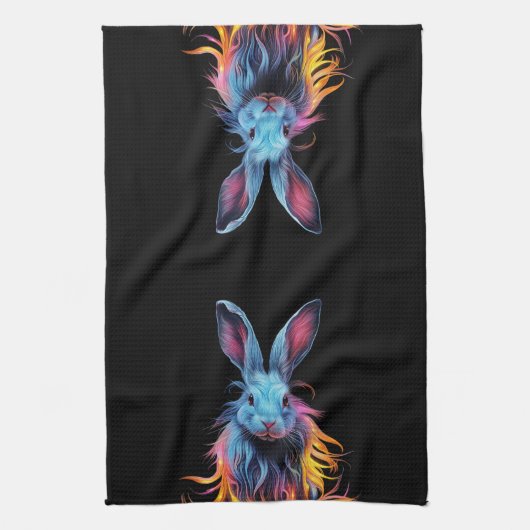 Linge De Cuisine Superbe Lapin Bleu en feu (Vertical)