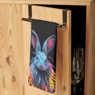 Linge De Cuisine Superbe Lapin Bleu en feu