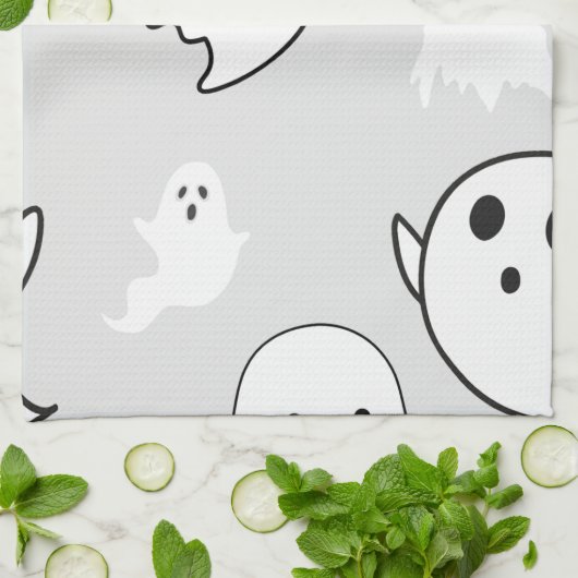 Linge De Cuisine Superbes fantômes blancs gris clair Halloween (Plié)