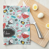 Linge De Cuisine Sushi bleu Motif personnalisé (Quart Plié)