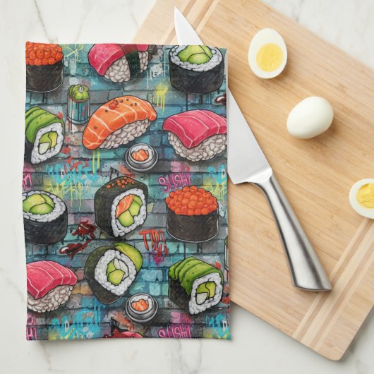 Linge De Cuisine Sushi Graffiti (Quart Plié)