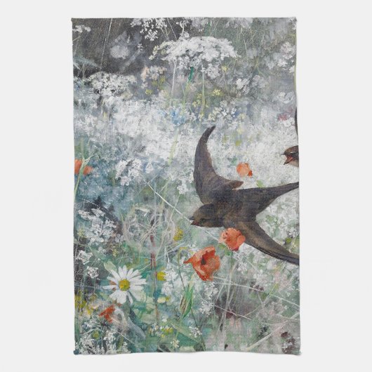 Linge De Cuisine Swallow and Flower Field, Bruno Liljefors (Vertical)