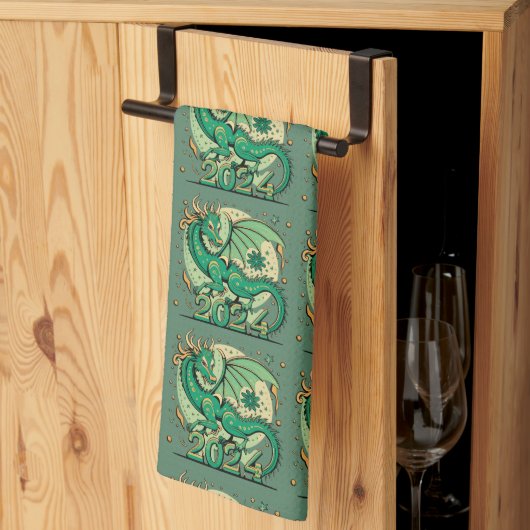 Linge De Cuisine Symbole 2024 Nouvel An, Dragon de Bois Vert (Pliage en tiers)