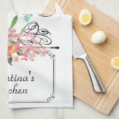 Linge De Cuisine Symbole de pendaison à fleurs victoriennes blanc r (Quart Plié)