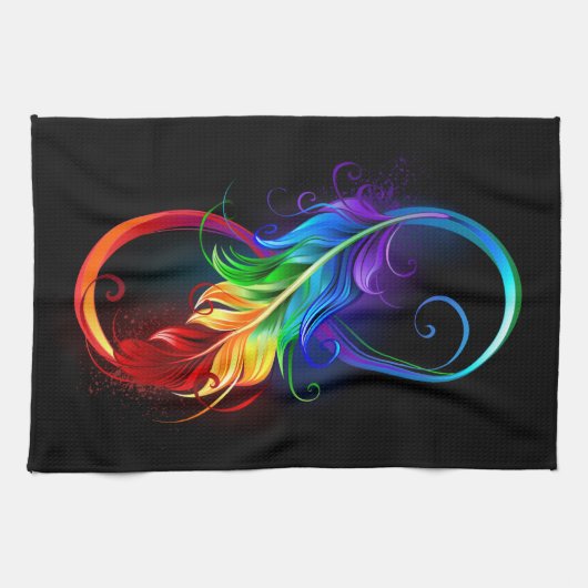 Linge De Cuisine Symbole d'infini avec plume arc-en-ciel (Horizontal)