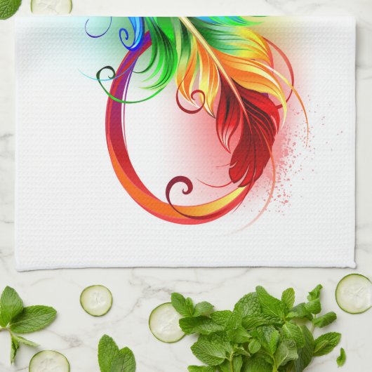 Linge De Cuisine Symbole d'infini avec plume arc-en-ciel (Plié)